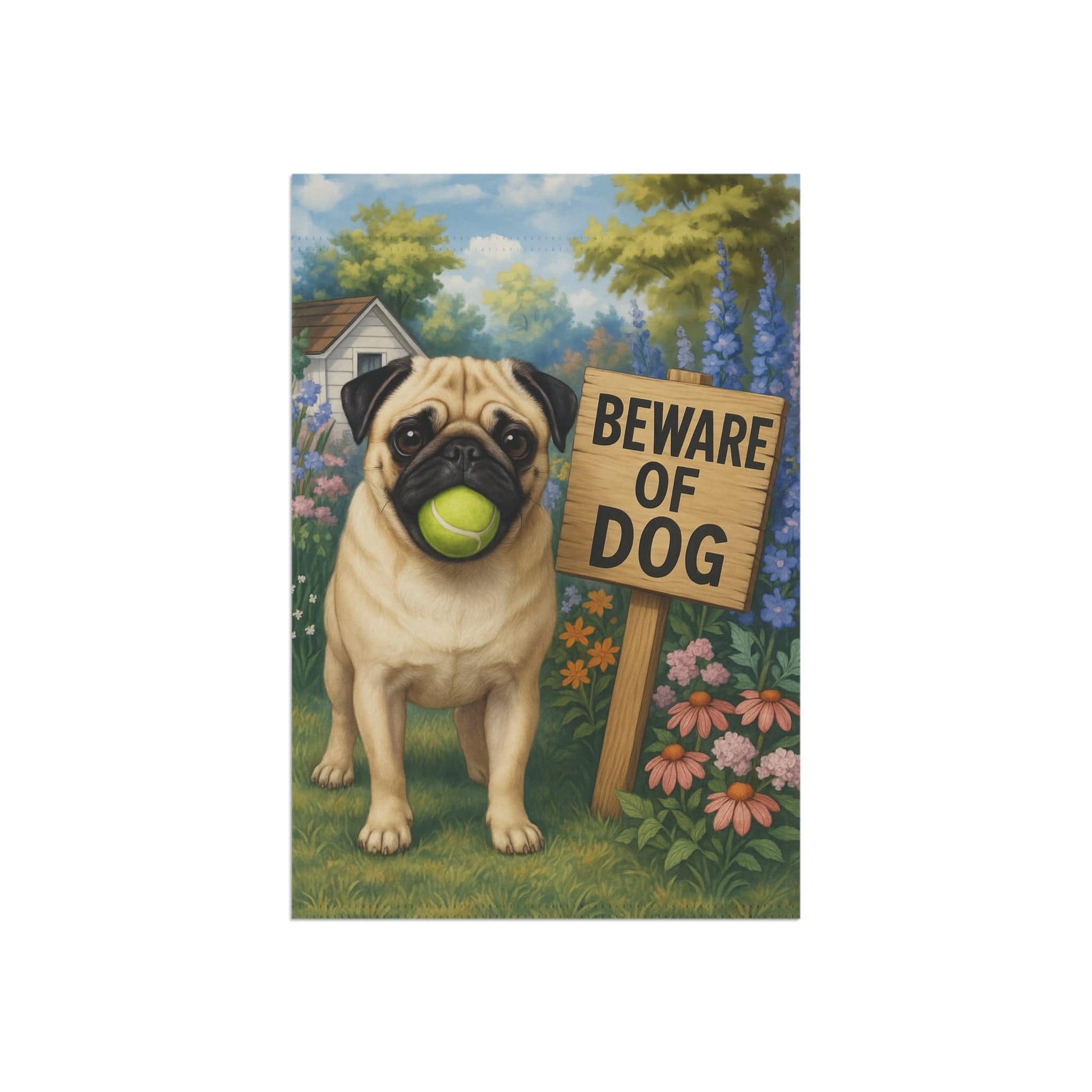 Printify Garden Flag Fawn Pug Beware Garden Flag