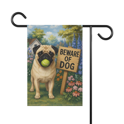 Printify Garden Flag Fawn Pug Beware Garden Flag
