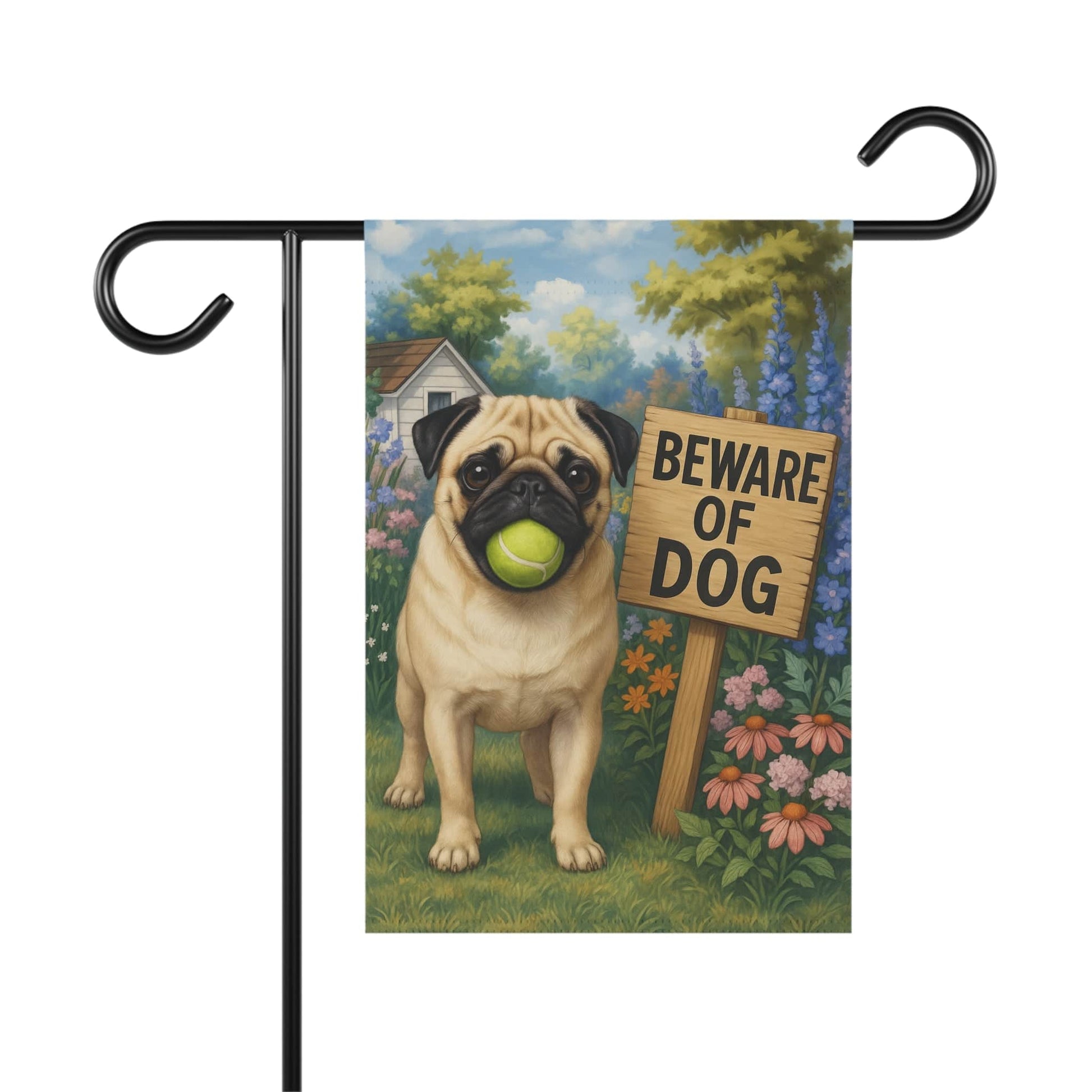 Printify Garden Flag Fawn Pug Beware Garden Flag