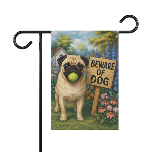 Printify Garden Flag Fawn Pug Beware Garden Flag
