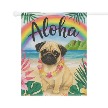 Printify Garden Flag Fawn Pug Dog Aloha Luau Garden Decor