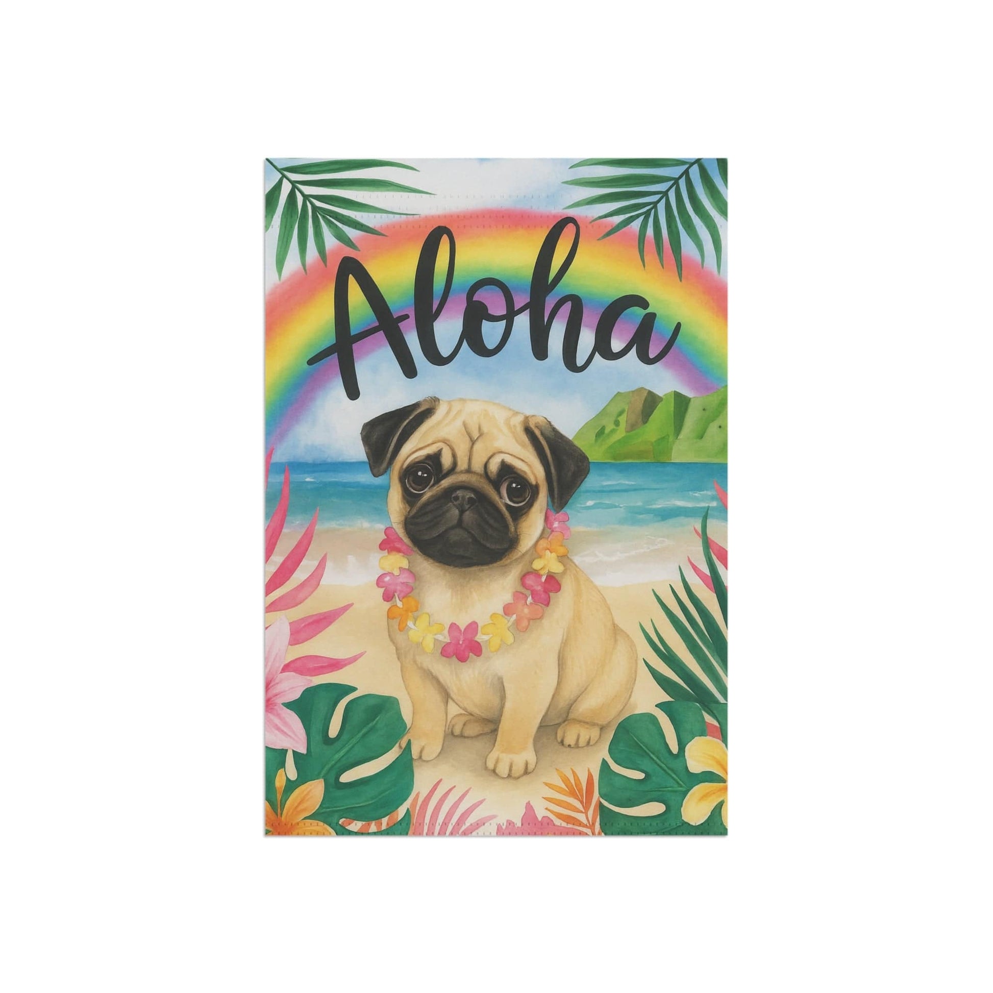 Printify Garden Flag Fawn Pug Dog Aloha Luau Garden Decor