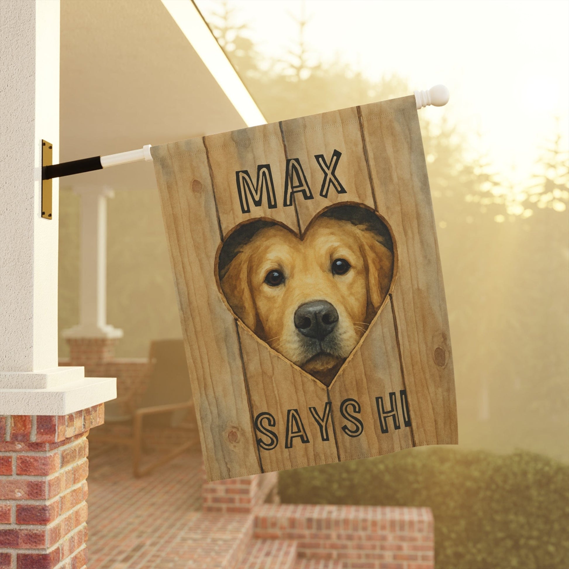 Fence Heart Hole Golden Retriever Garden Flag