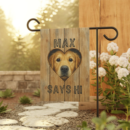 Fence Heart Hole Golden Retriever Garden Flag