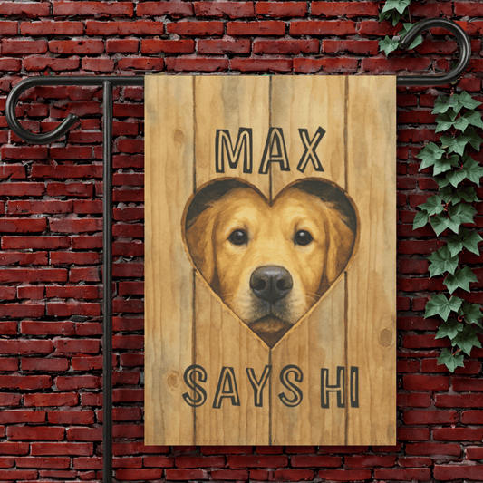 Fence Heart Hole Golden Retriever Garden Flag 12'' × 18''