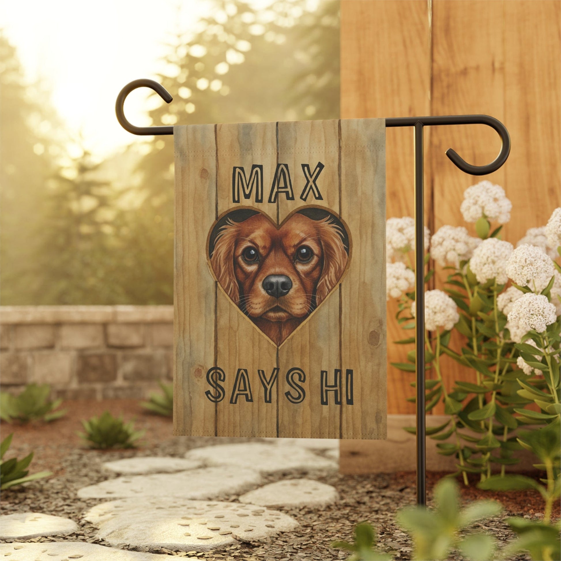 Personalized Fence Heart Hole Cavalier Garden Flag