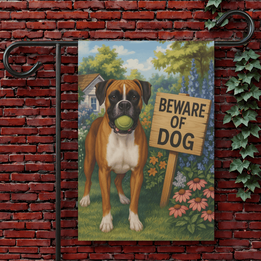 Printify Garden Flag 12'' × 18'' Flashy Fawn Boxer Funny Beware Garden Flag