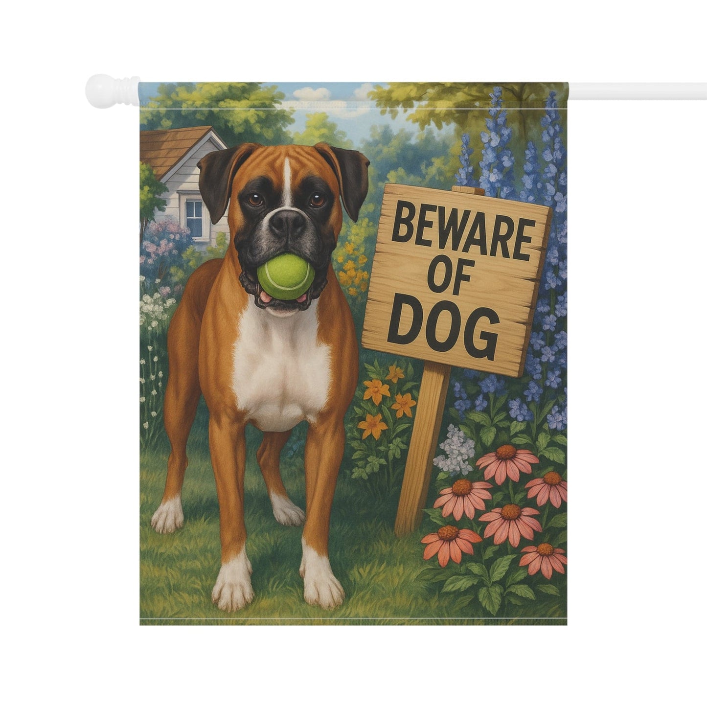 Printify Garden Flag Flashy Fawn Boxer Funny Beware Garden Flag