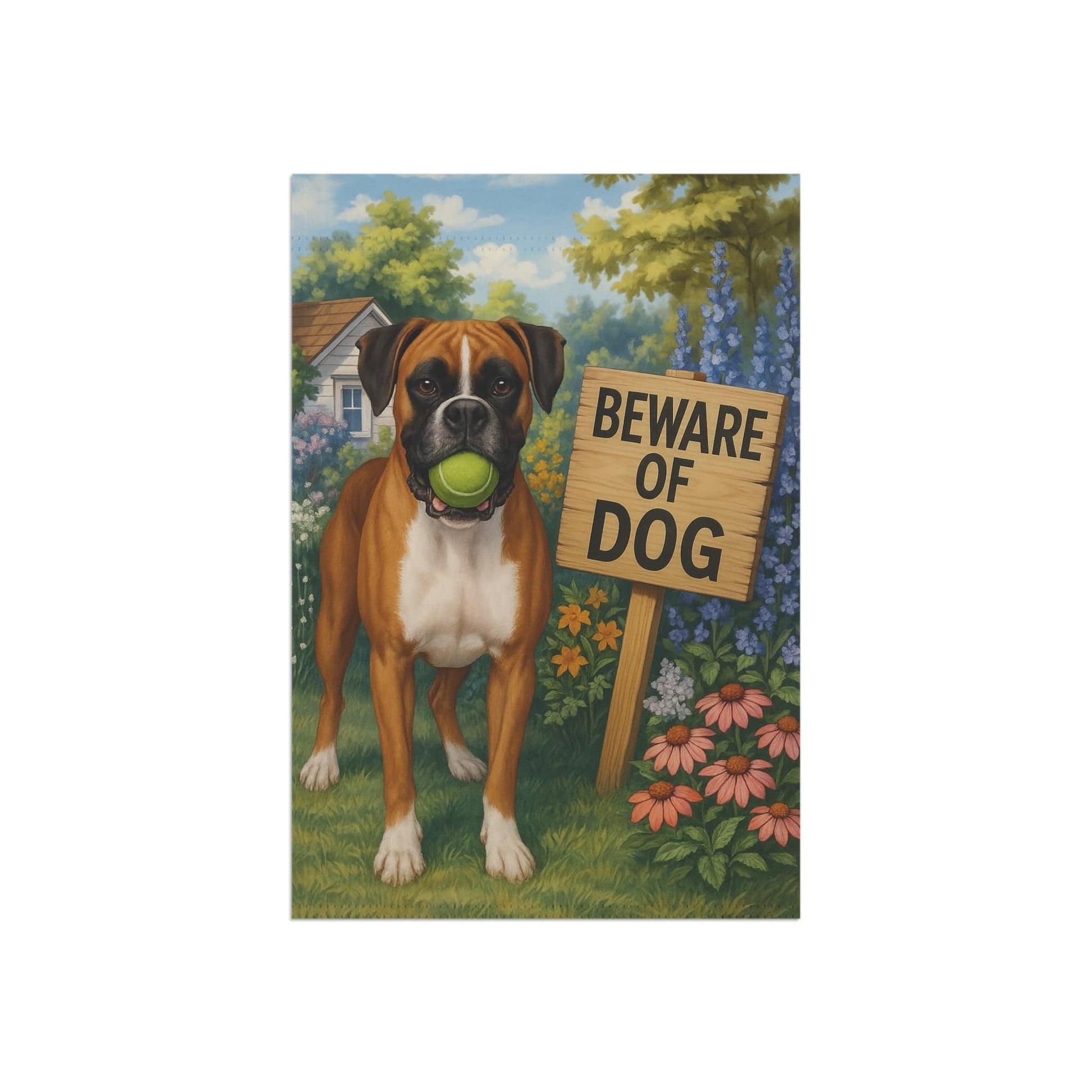 Printify Garden Flag Flashy Fawn Boxer Funny Beware Garden Flag