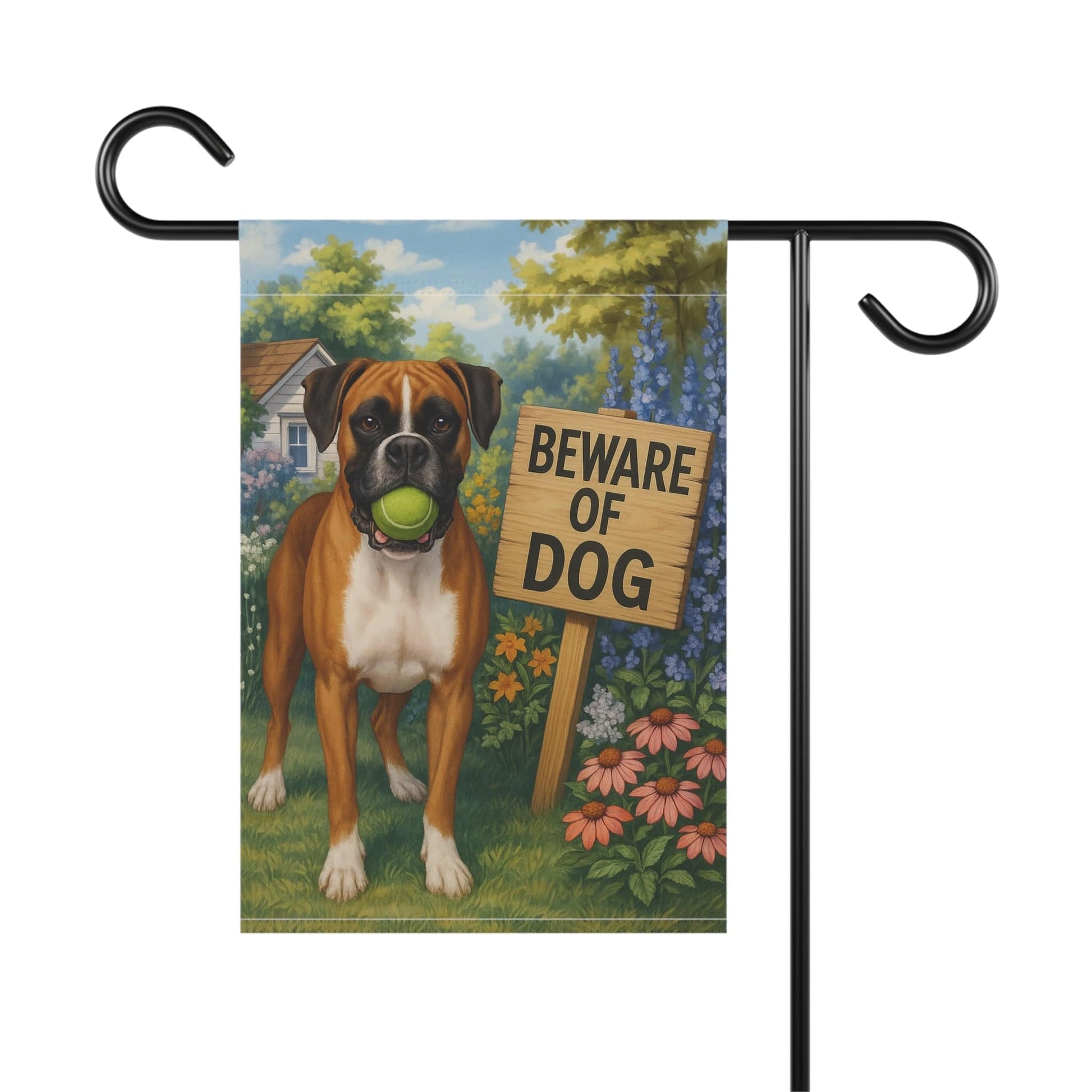Printify Garden Flag Flashy Fawn Boxer Funny Beware Garden Flag