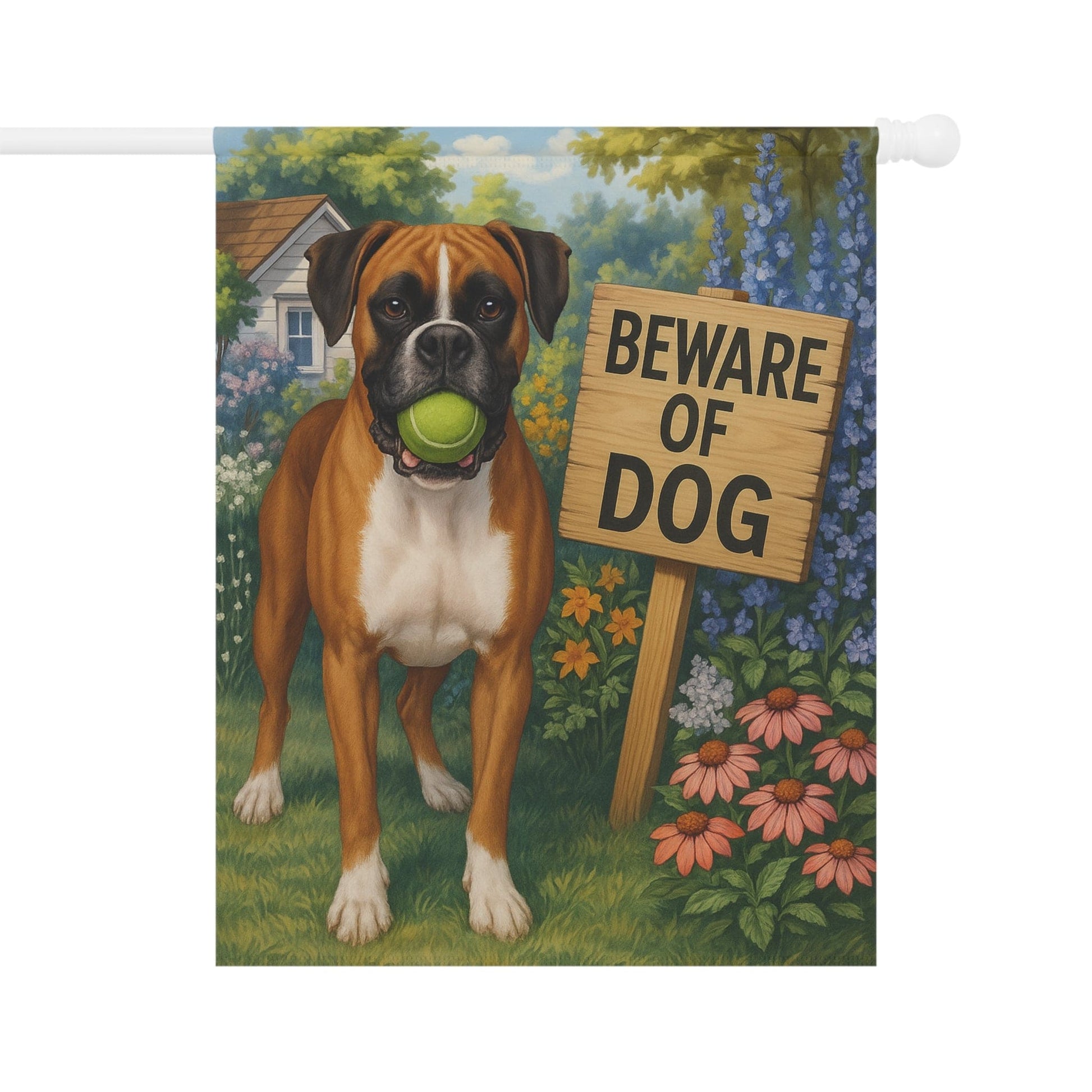 Printify Garden Flag Flashy Fawn Boxer Funny Beware Garden Flag