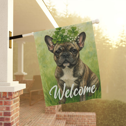 Four Leaf Clover Brindle Frenchie Garden Flag