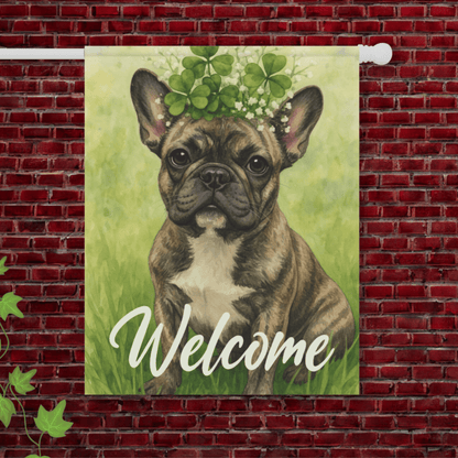 Four Leaf Clover Brindle Frenchie Garden Flag 24.5'' × 32''