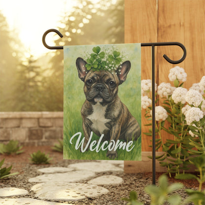 Four Leaf Clover Brindle Frenchie Garden Flag