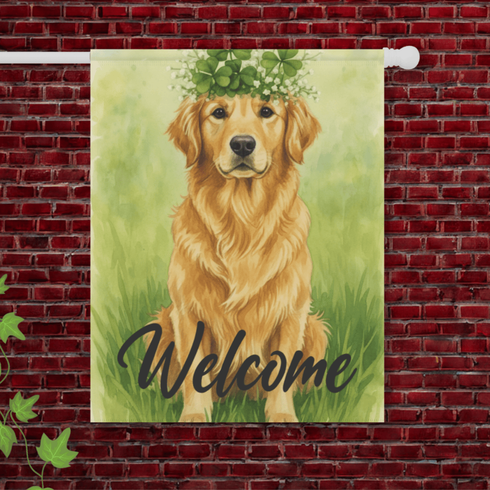 Four Leaf Clover Golden Retriever Garden Flag 24.5'' × 32''