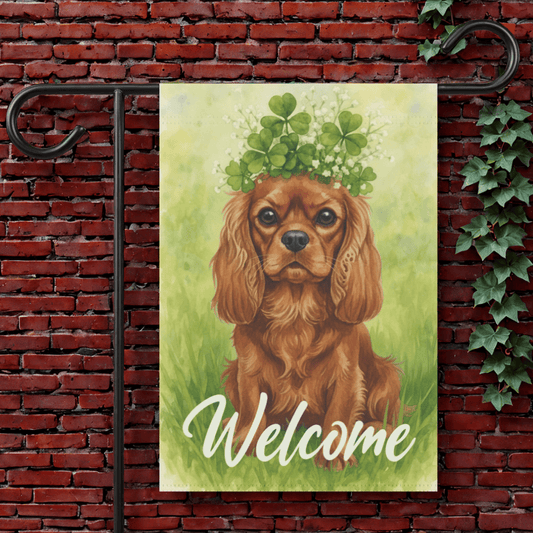 Personalized Cavalier Four Leaf Clover Garden Flag 12'' × 18''