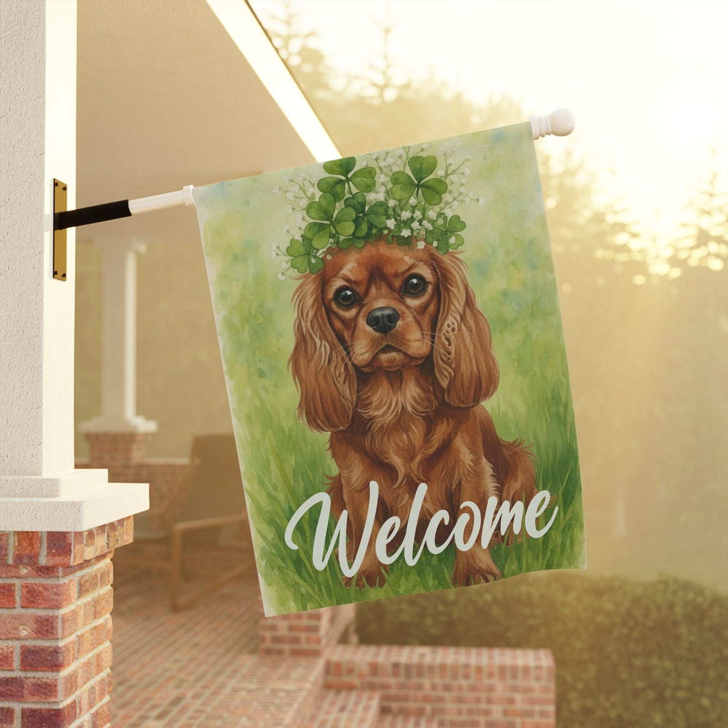 Personalized Cavalier Four Leaf Clover Garden Flag