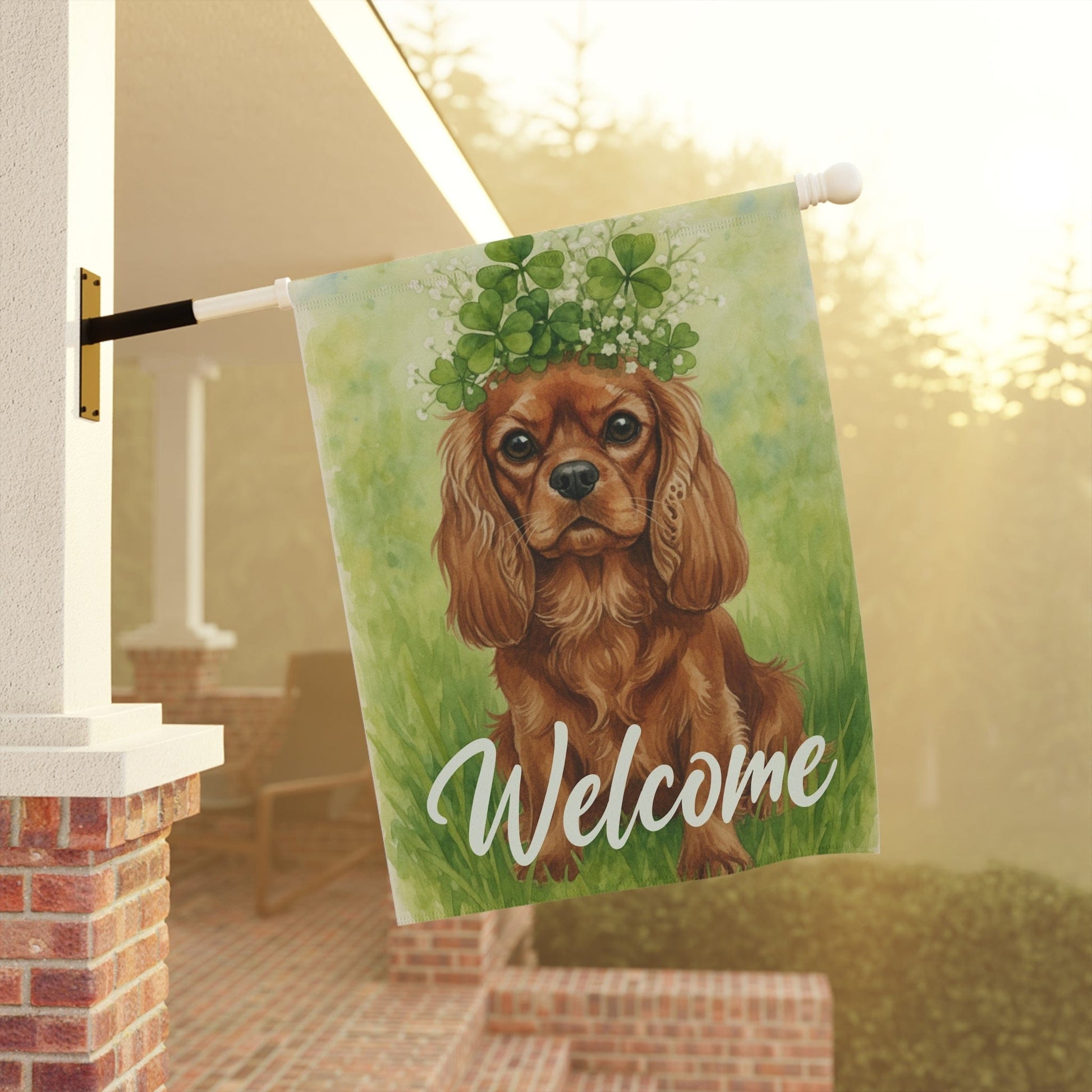 Personalized Cavalier Four Leaf Clover Garden Flag