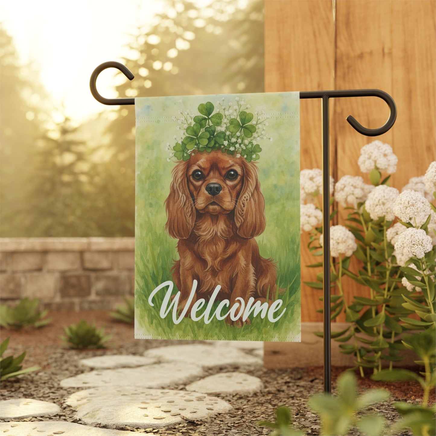 Personalized Cavalier Four Leaf Clover Garden Flag