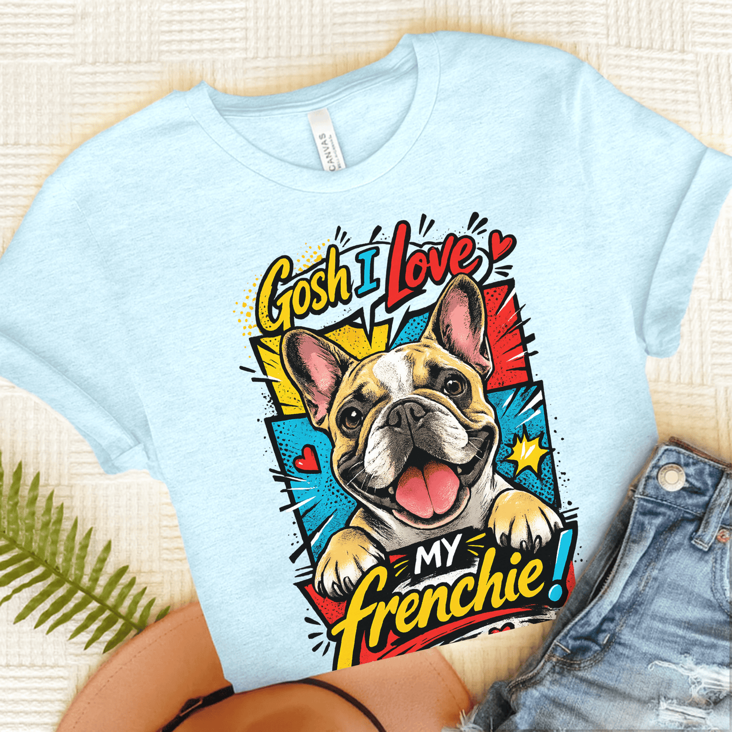French Bulldog 90s Love My Dog Unisex TShirt Heather Ice Blue
