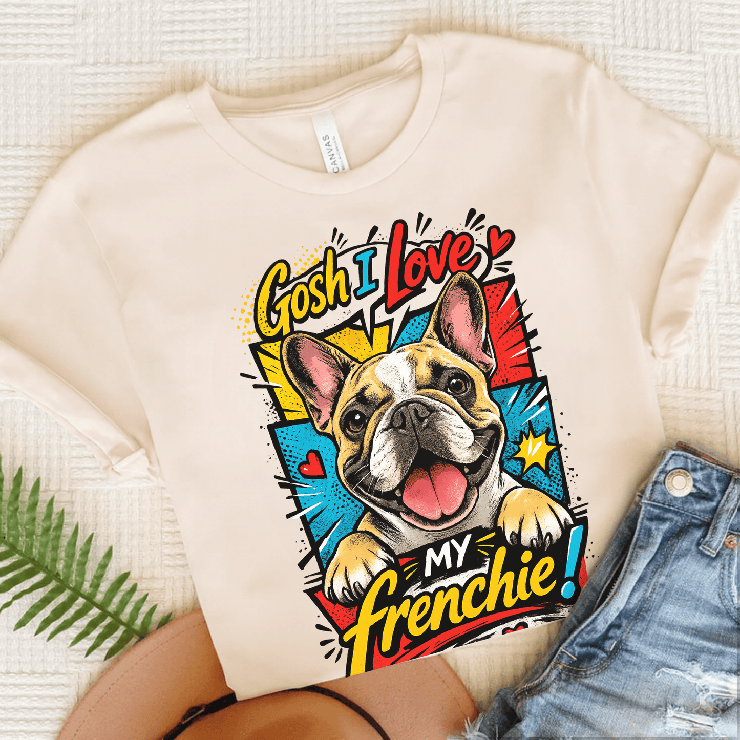 French Bulldog 90s Love My Dog Unisex TShirt Natural