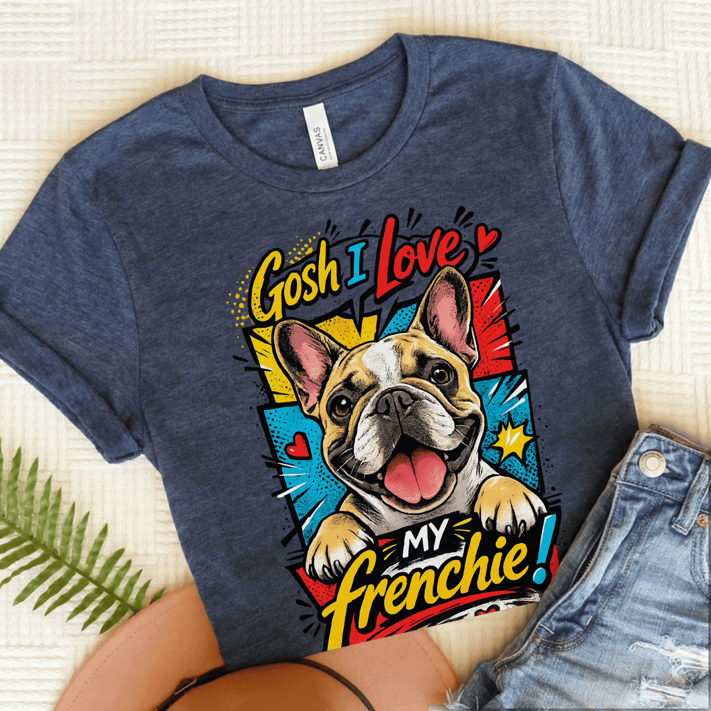 French Bulldog 90s Love My Dog Unisex TShirt Heather Navy