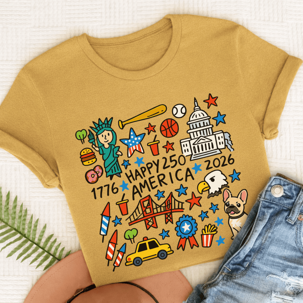 French Bulldog America 250th Anniversary Unisex TShirt Mustard