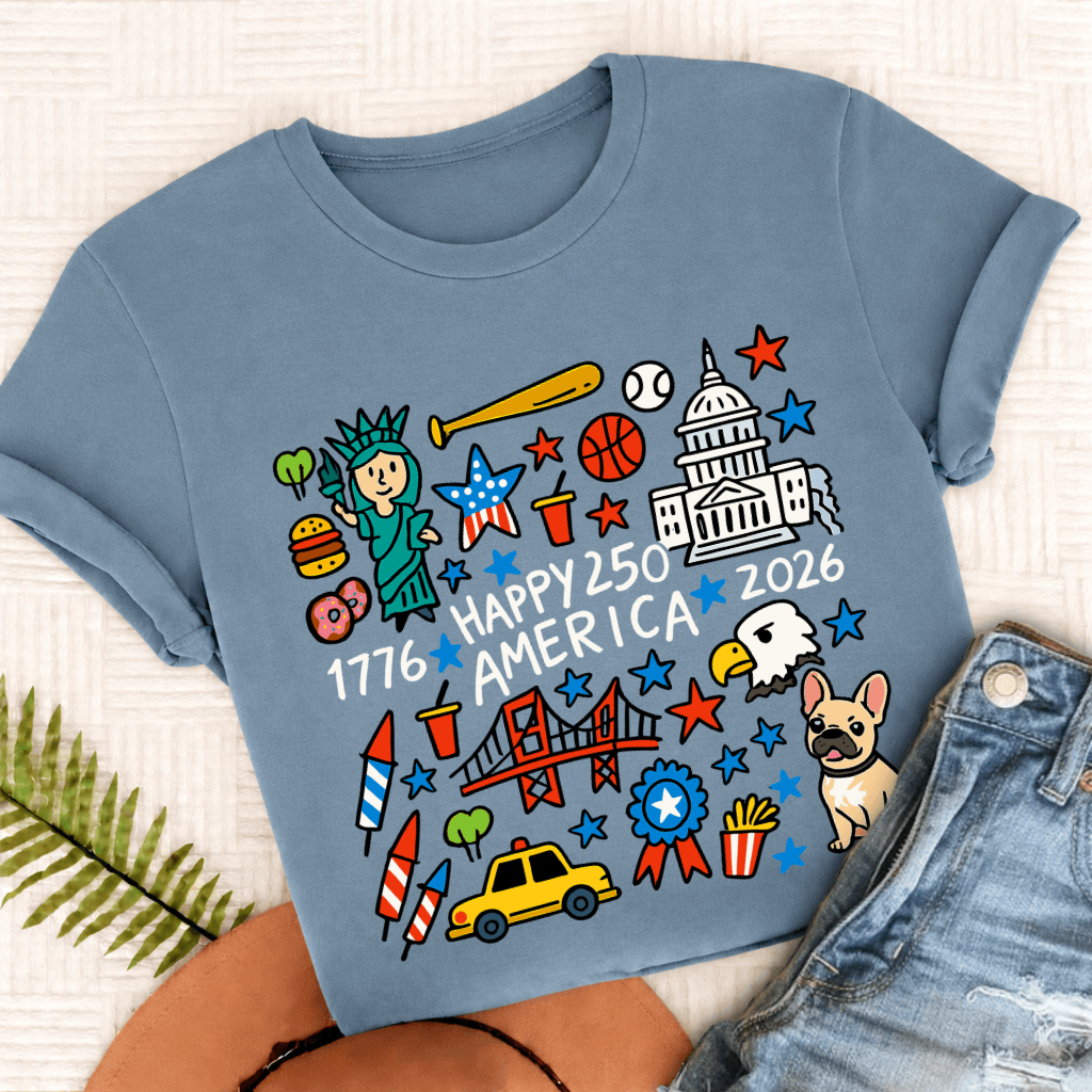 French Bulldog America 250th Anniversary Unisex TShirt Blue Jean