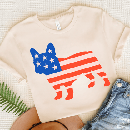 French Bulldog American Flag Silhouette TShirt Natural