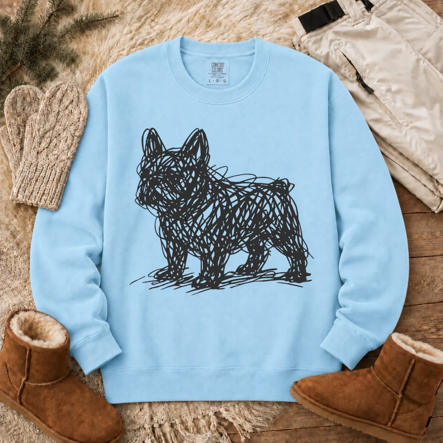 Sweatshirt Chambray / S French Bulldog Artist Line Art Unisex Sweatshirt