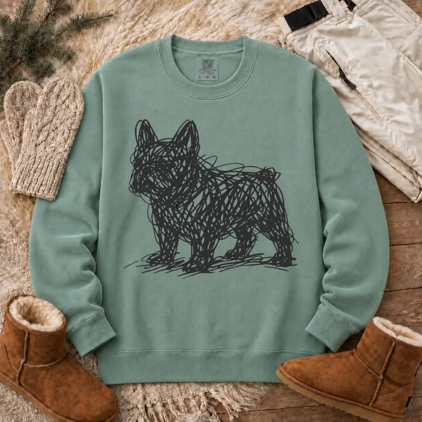 Sweatshirt Light Green / S French Bulldog Artist Line Art Unisex Sweatshirt