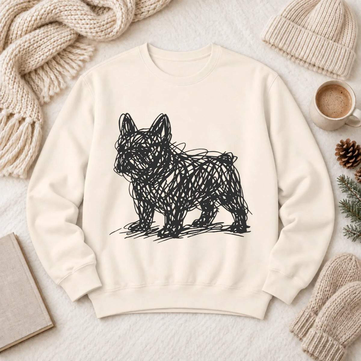 French Bulldog Artist Line Art Unisex Sweatshirt Ivory
