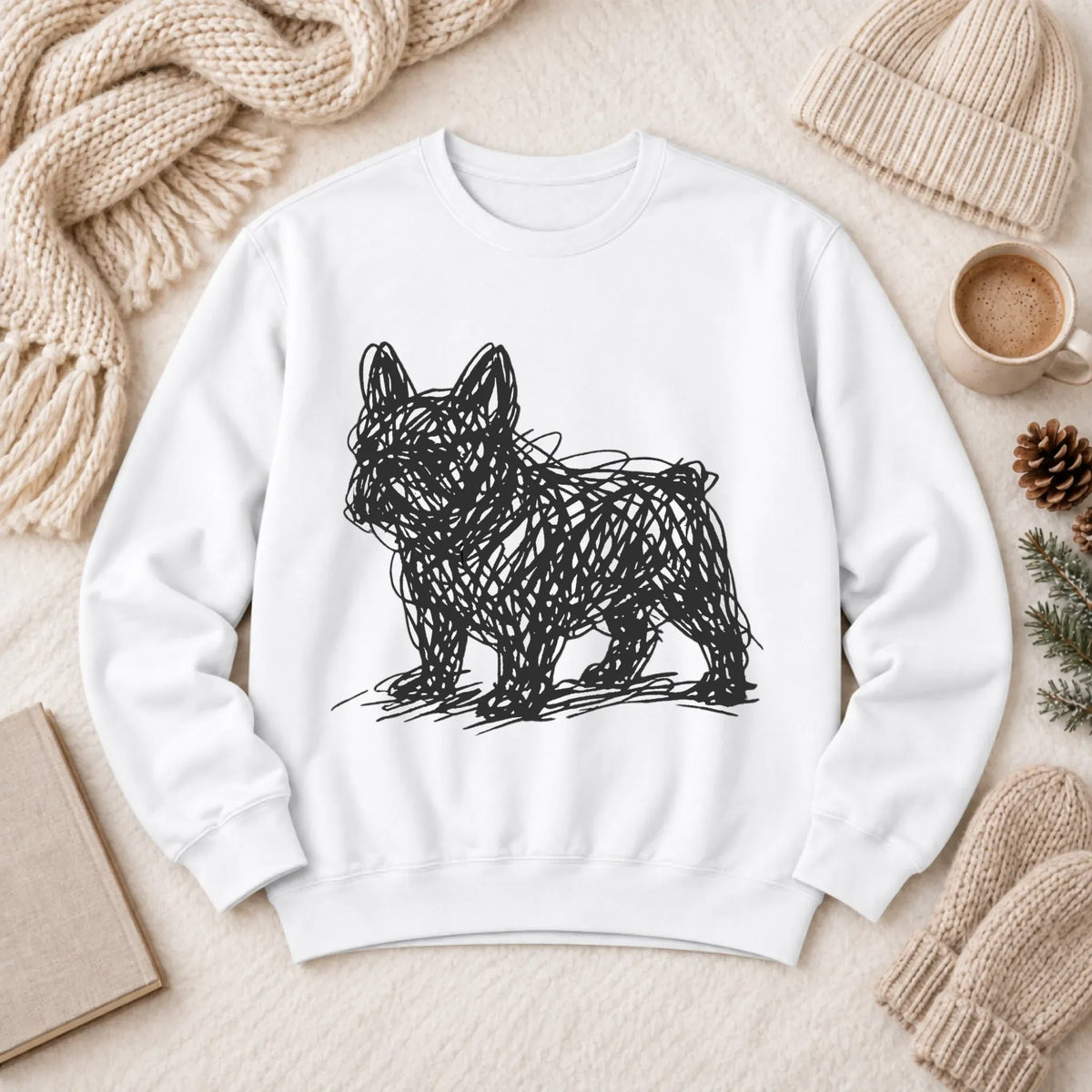 French Bulldog Artist Line Art Unisex Sweatshirt White