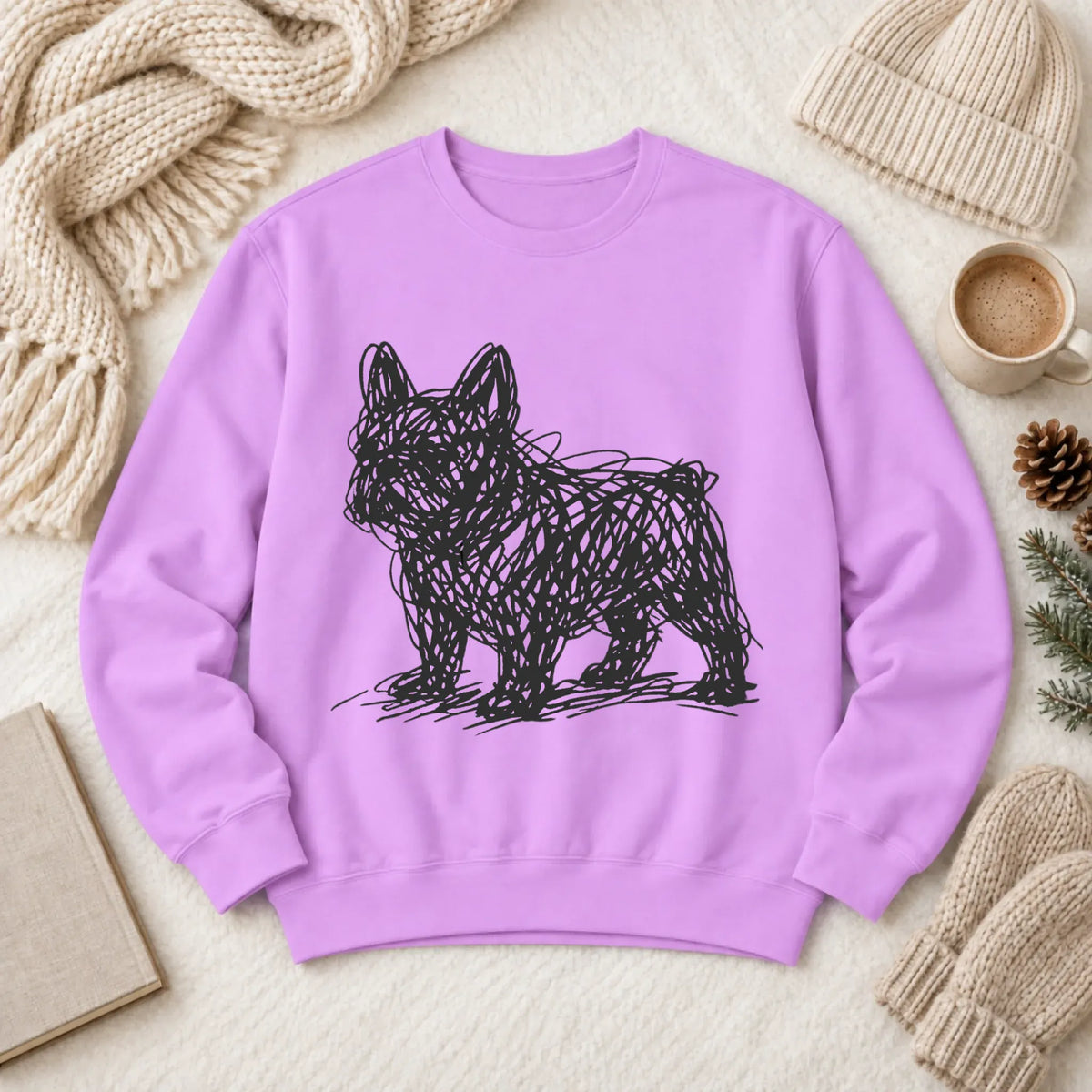 French Bulldog Artist Line Art Unisex Sweatshirt Neon Violet