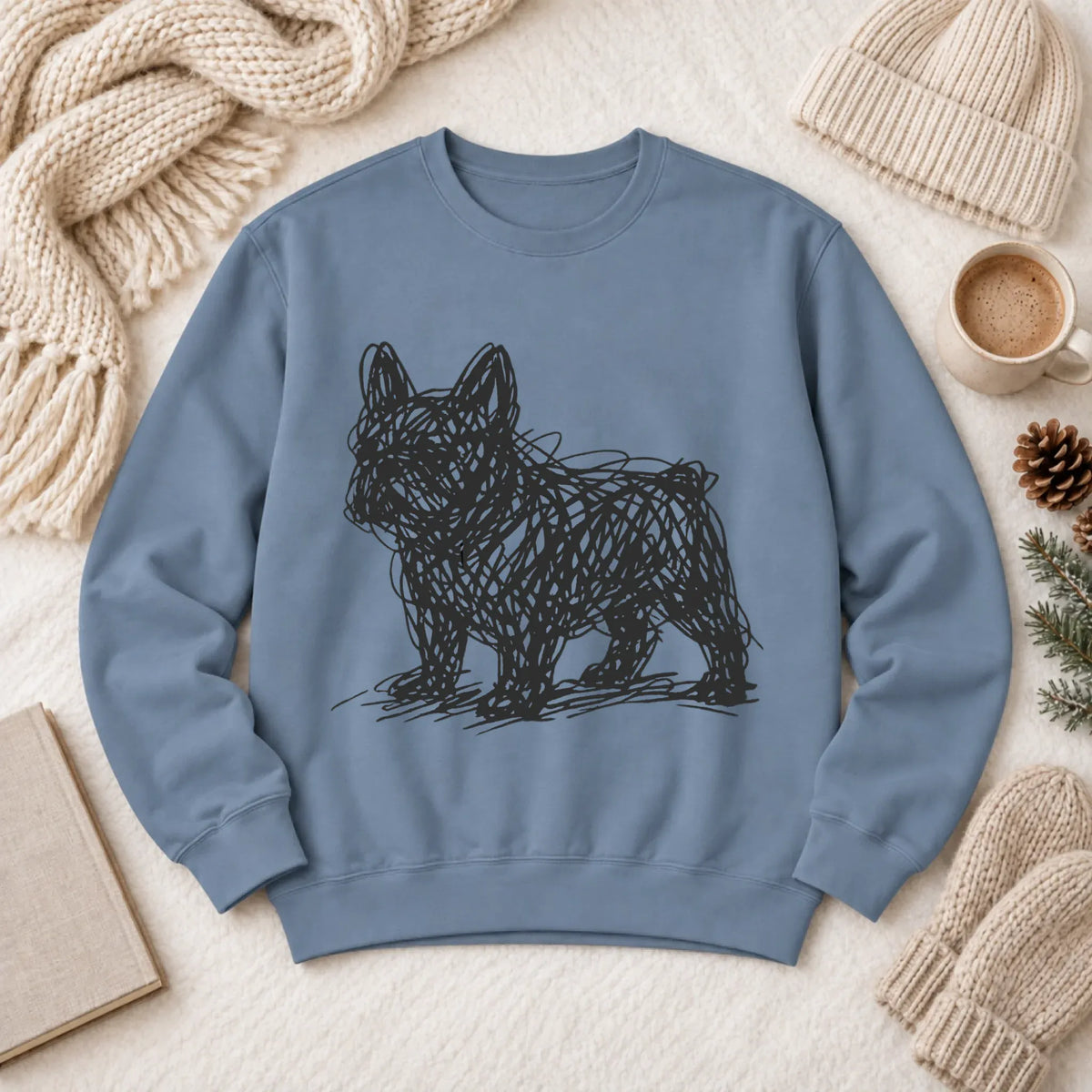 French Bulldog Artist Line Art Unisex Sweatshirt Blue Jean