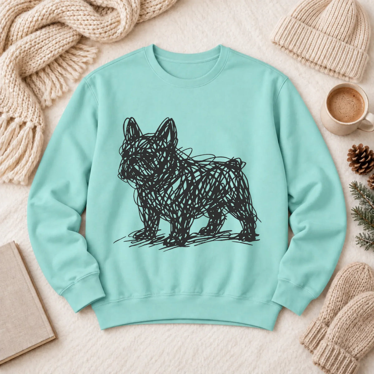 French Bulldog Artist Line Art Unisex Sweatshirt Chalky Mint