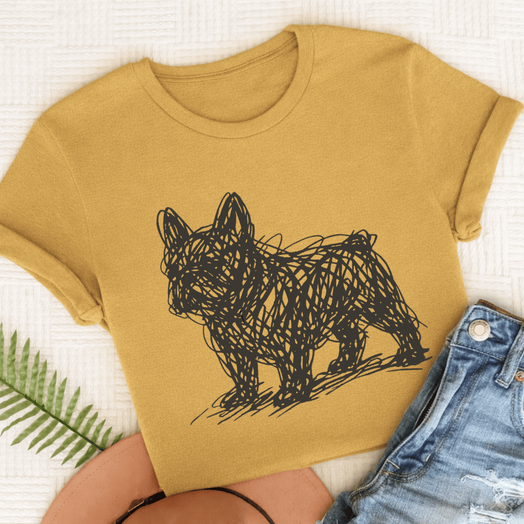 French Bulldog Artist Line Art Unisex TShirt Mustard