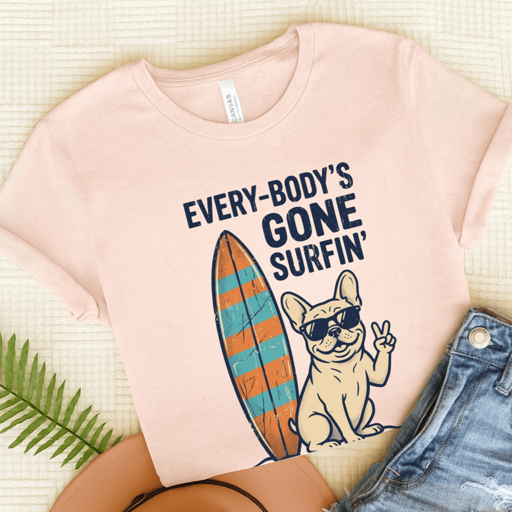 French Bulldog Beach Surfing Unisex Tshirt Soft Pink