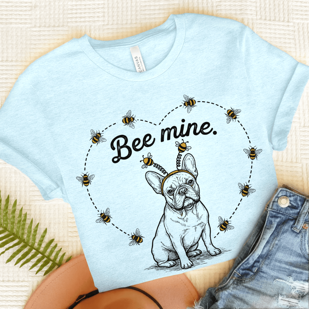 French Bulldog Bee Mine Garden Unisex TShirt Heather Ice Blue