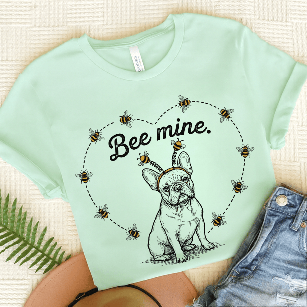 French Bulldog Bee Mine Garden Unisex TShirt Heather Mint