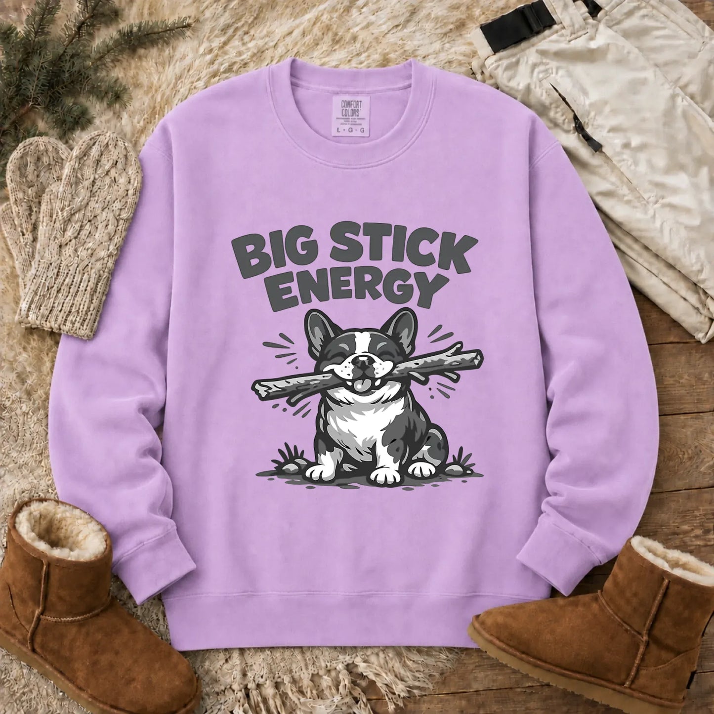 French Bulldog Big Stick Energy Unisex Sweatshirt Orchid