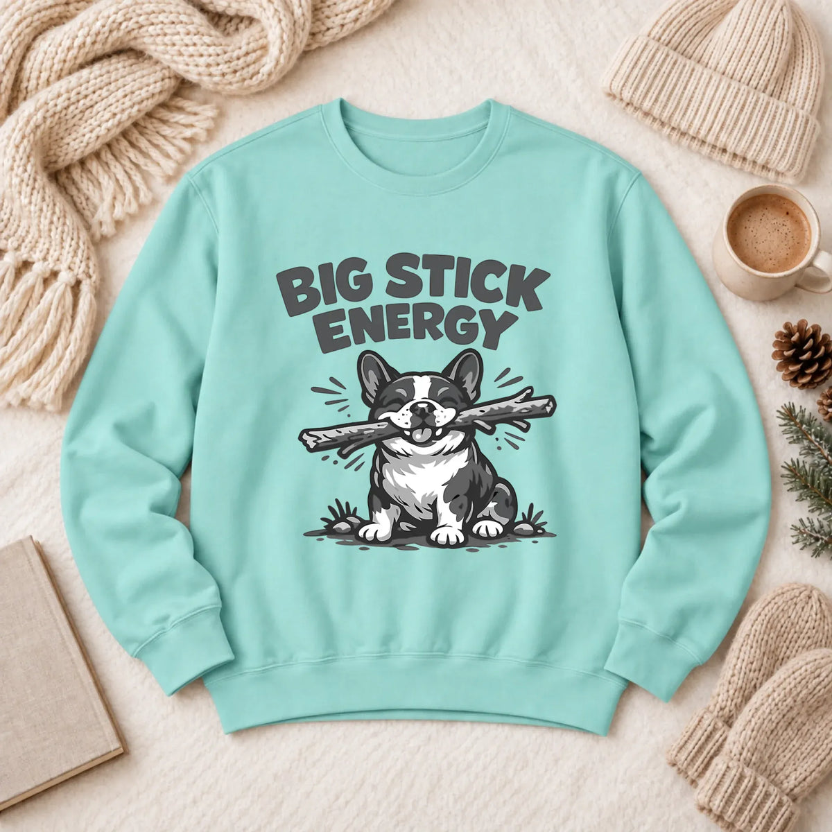 French Bulldog Big Stick Energy Unisex Sweatshirt Chalky Mint