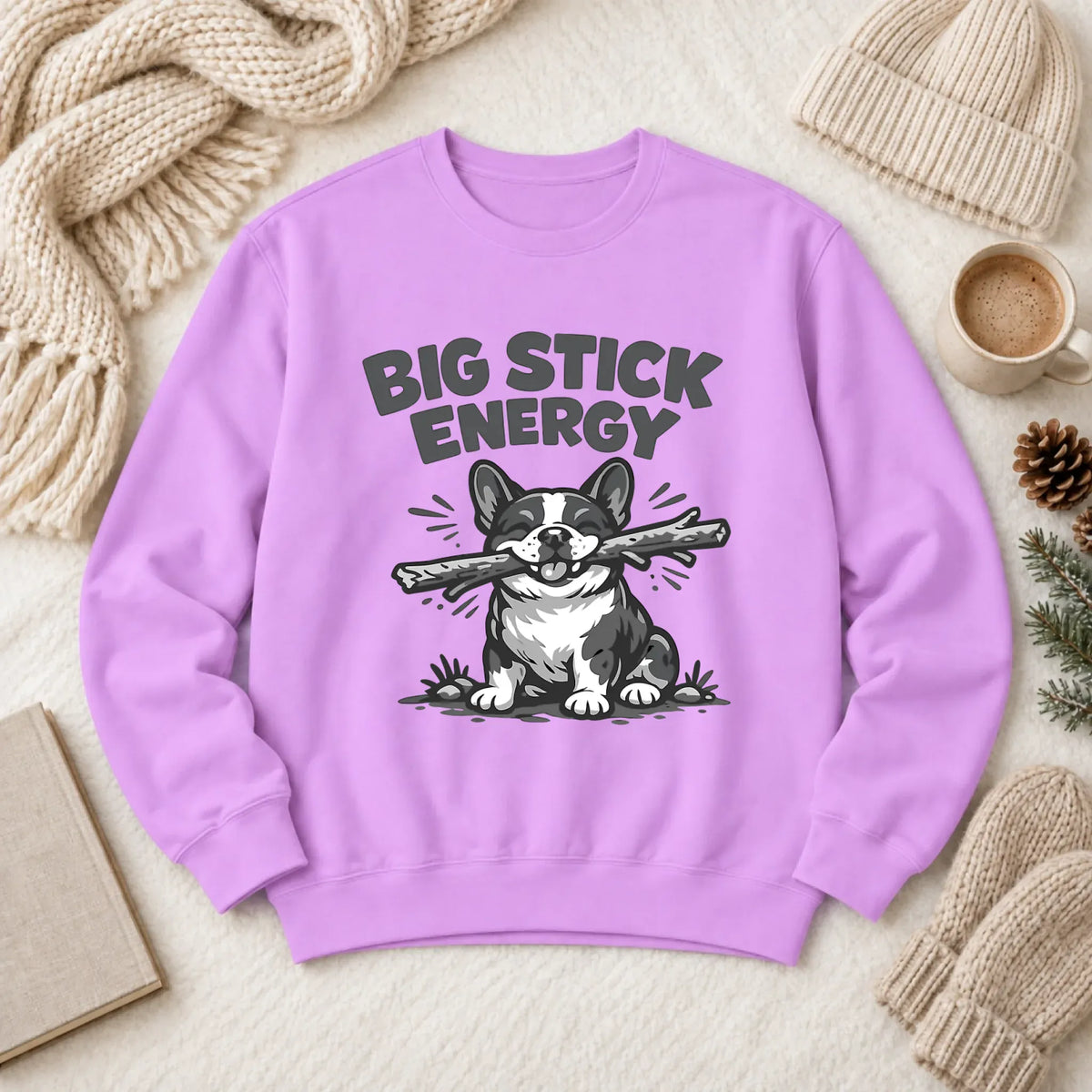 French Bulldog Big Stick Energy Unisex Sweatshirt Neon Violet