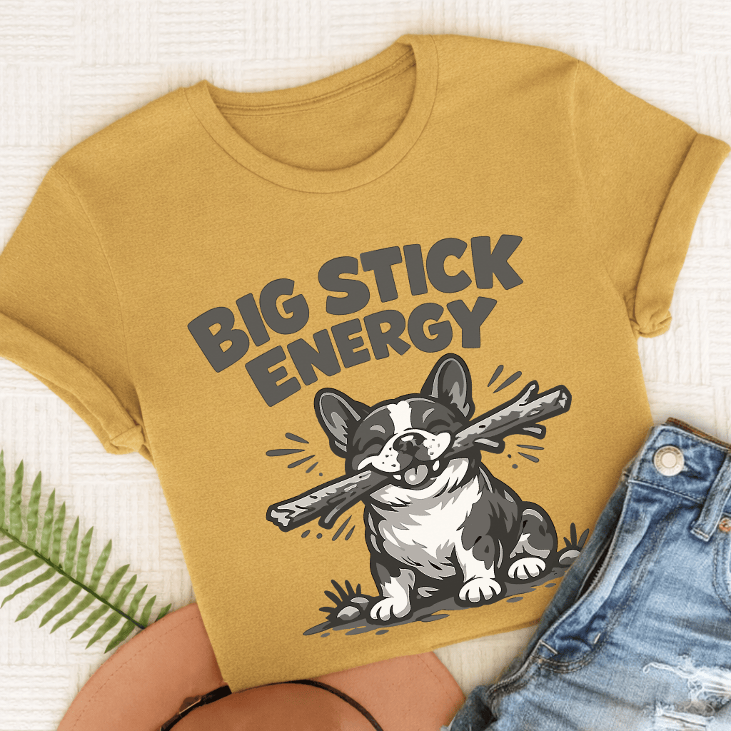 French Bulldog Big Stick Energy Unisex TShirt Comfort Colors Mustard