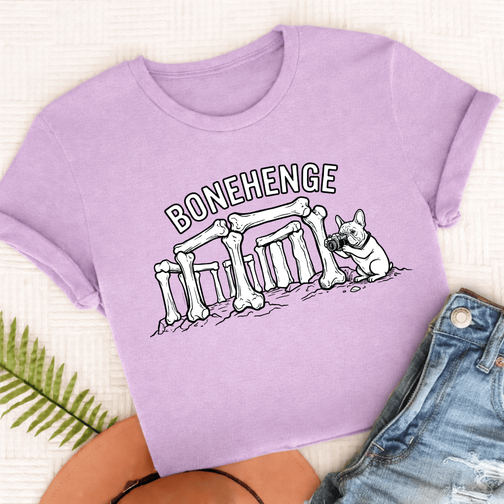 French Bulldog Bonehenge Unisex TShirt Comfort Colors Orchid