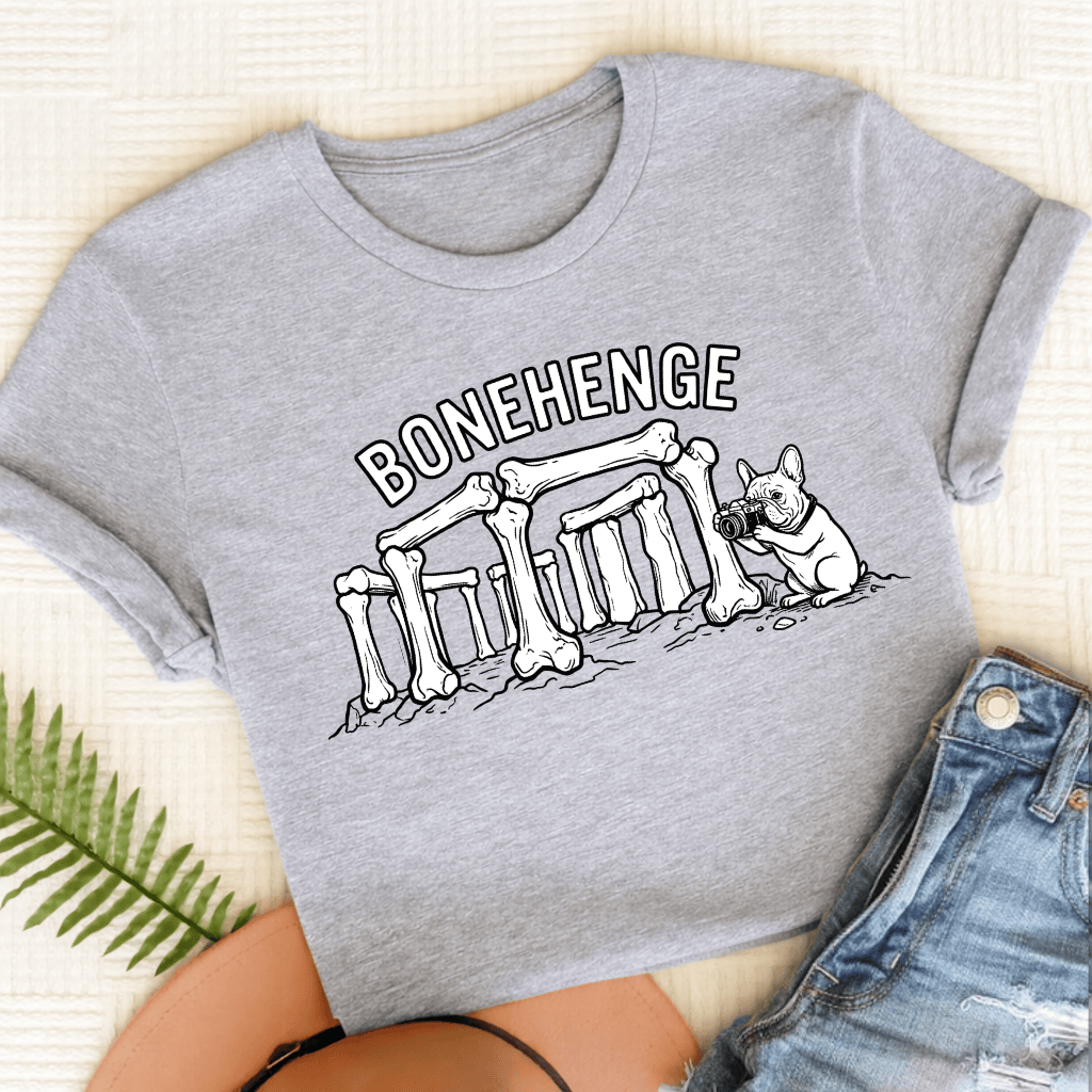 French Bulldog Bonehenge Unisex TShirt Sport Grey