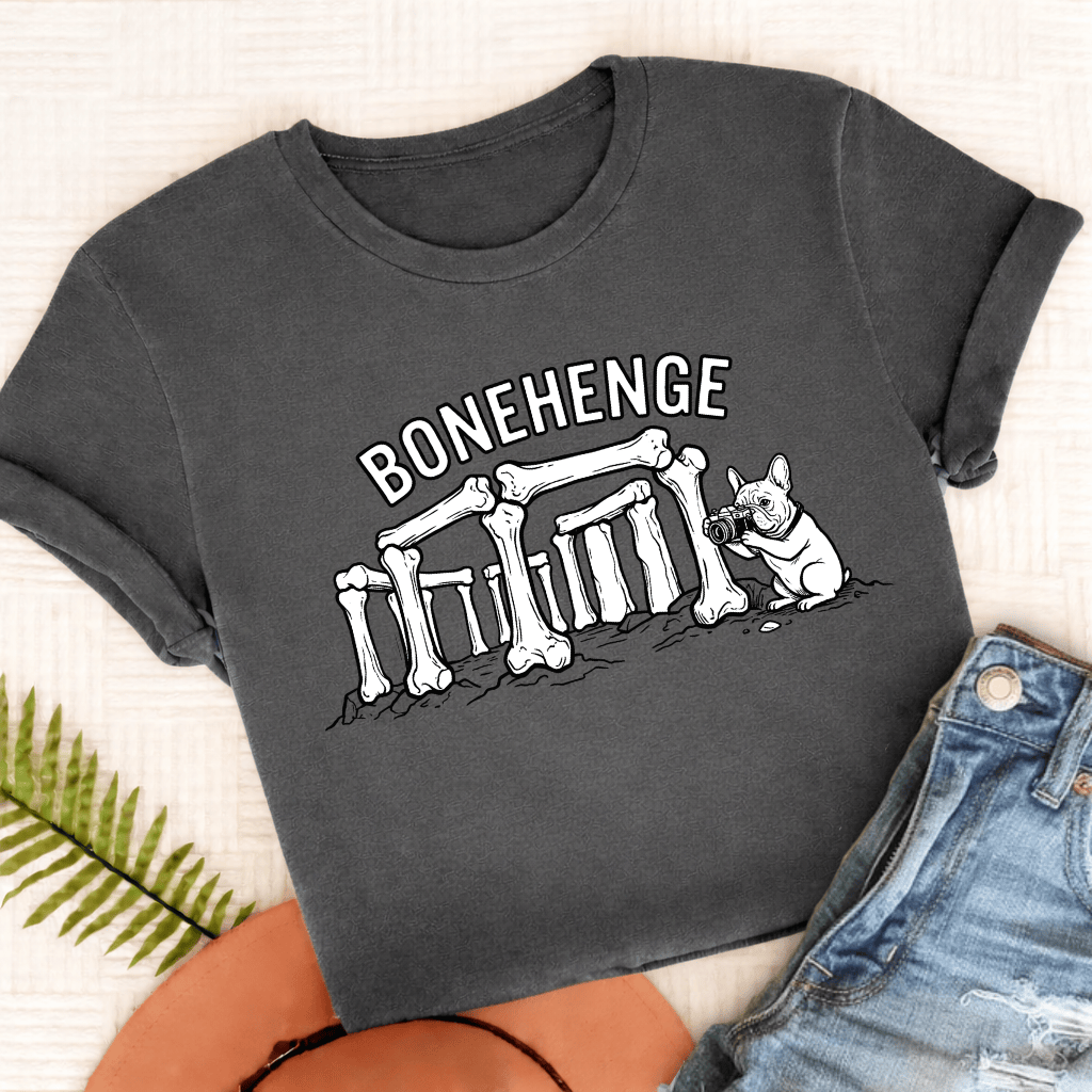 French Bulldog Bonehenge Unisex TShirt Comfort Colors Pepper