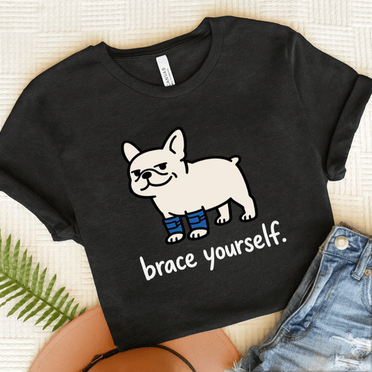 French Bulldog Brace Yourself Unisex Tshirt Dark Grey Heather