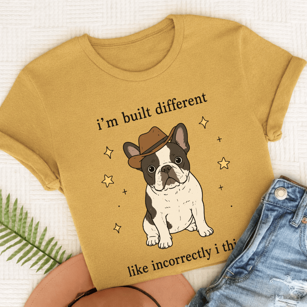 French Bulldog Built Different Unisex TShirt Comfort Colors Mustard