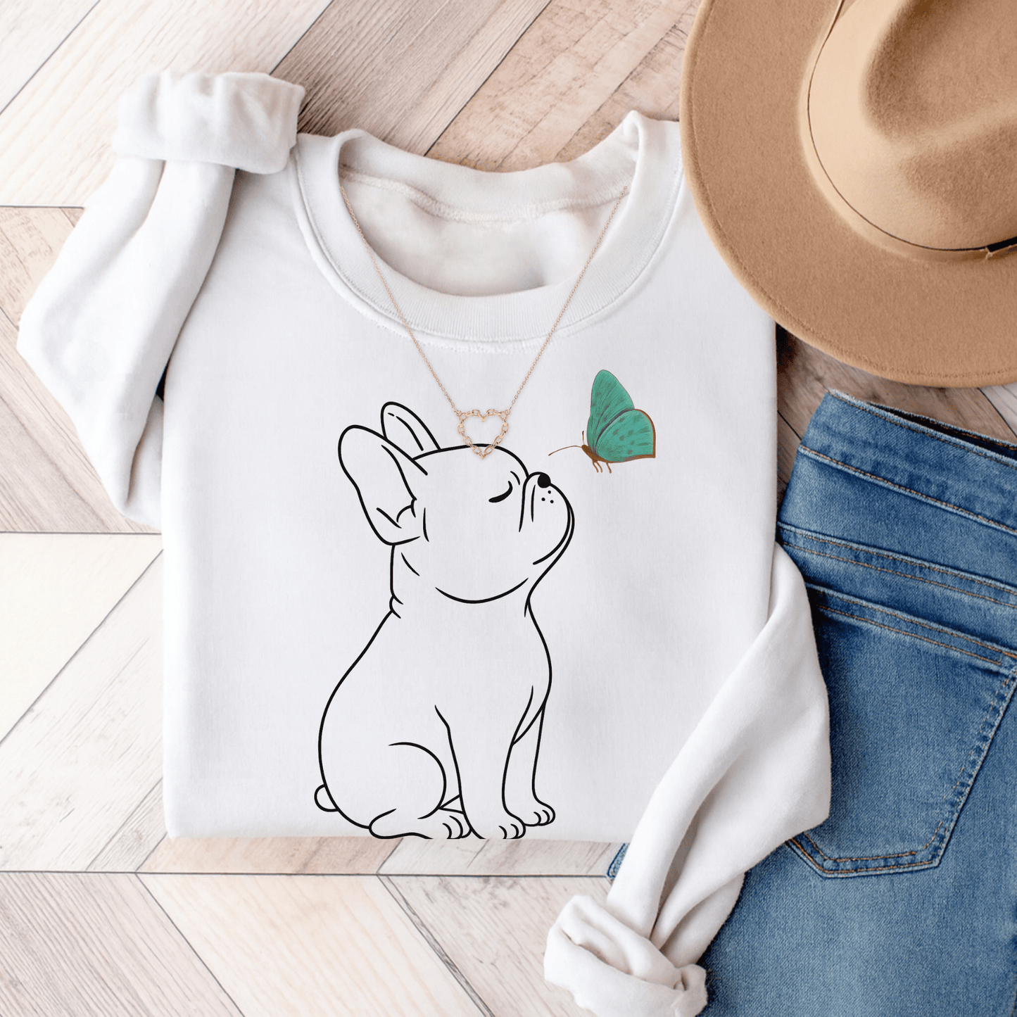 French Bulldog Butterflies Sweatshirt White
